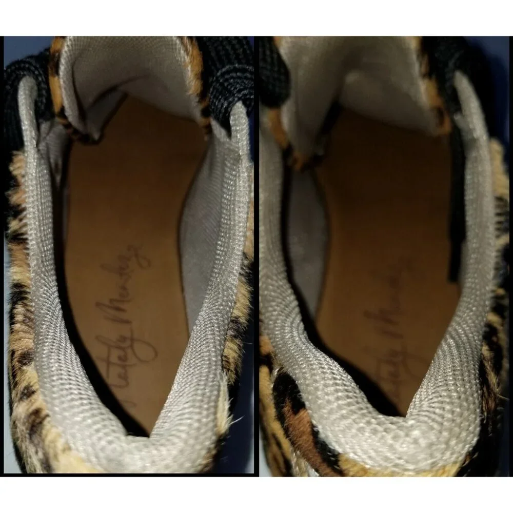 NATALY MENDEZ Brown Leopard Sneakers Sz 37 7 Lace Up Leather Calf Hair - Picture 10 of 15